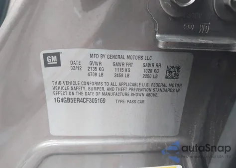 2012 Buick Lacrosse Convenience Group из США, поврежденный, VIN 1G4GB5ER4CF305169